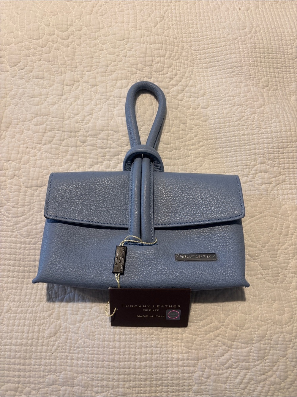 Blue Leather Wristlet Clutch